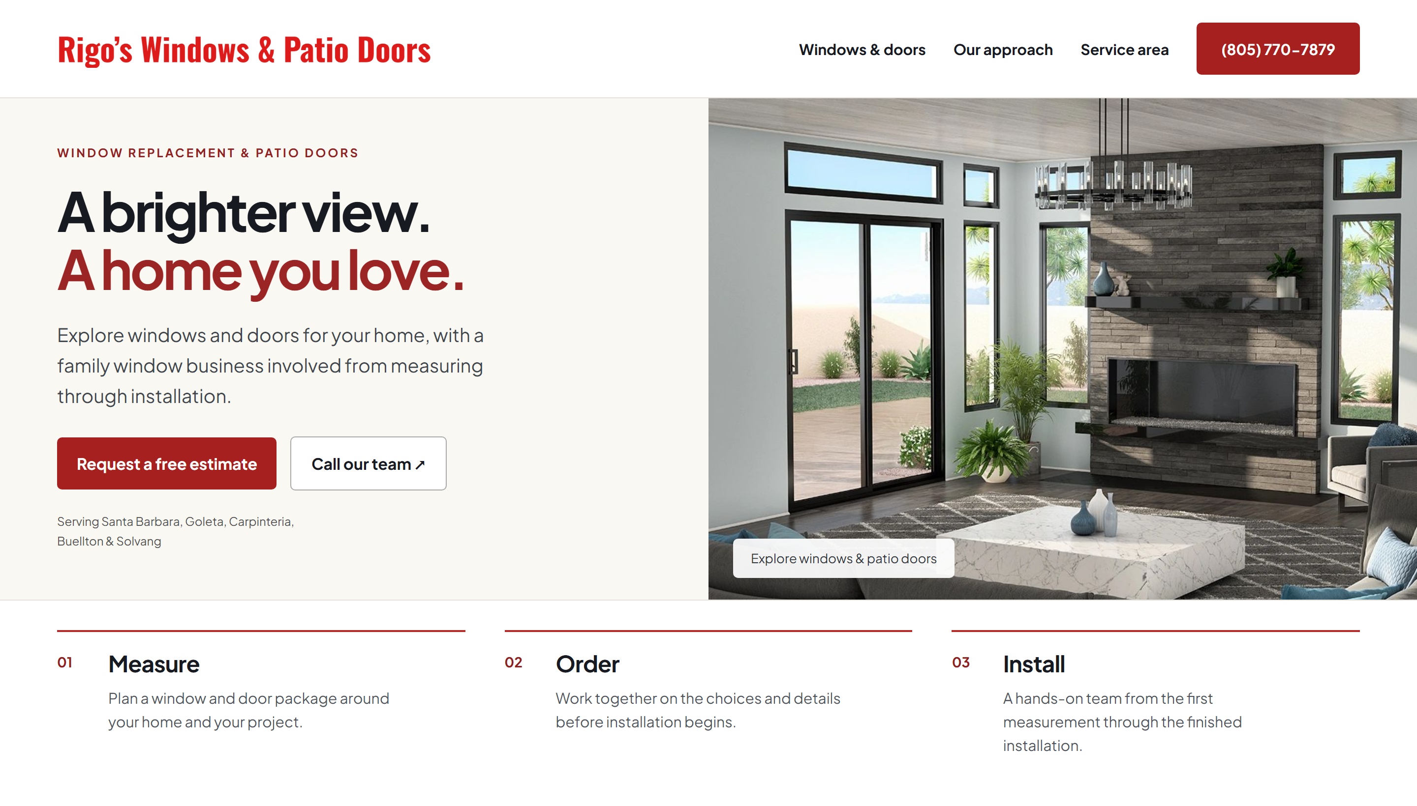 Proposed Rigo's Windows & Patio Doors homepage preview